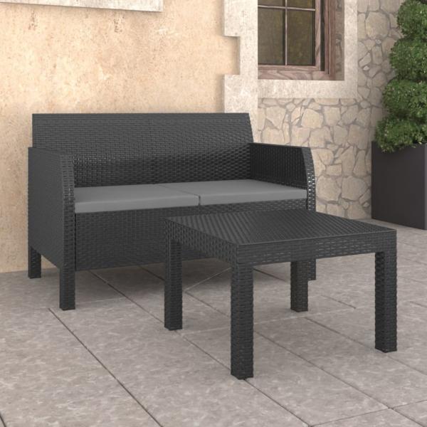 ARDEBO.de - 2-tlg. Garten-Lounge-Set mit Kissen PP Rattan Anthrazit