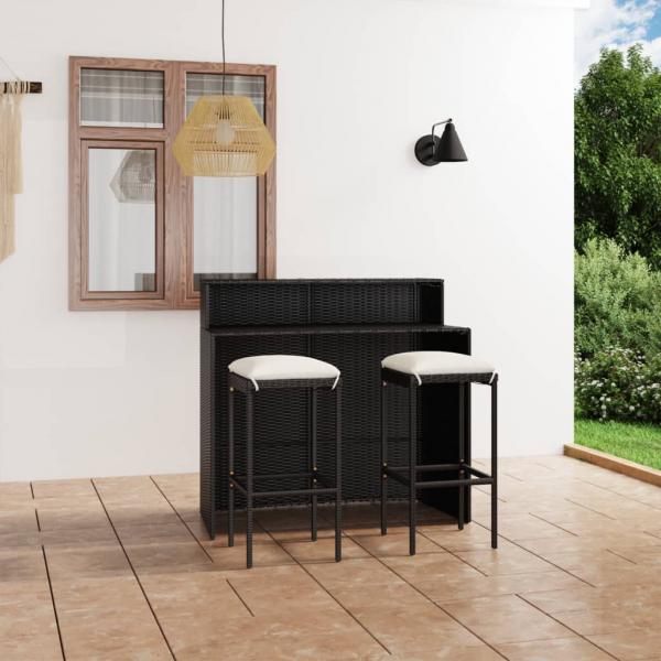 ARDEBO.de - 3-tlg. Gartenbar-Set mit Kissen Schwarz