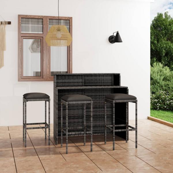ARDEBO.de - 4-tlg. Gartenbar-Set mit Kissen Grau