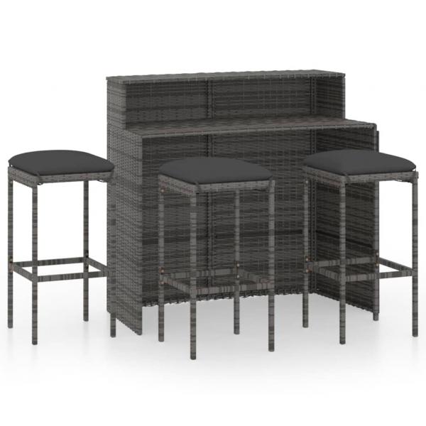 4-tlg. Gartenbar-Set mit Kissen Grau