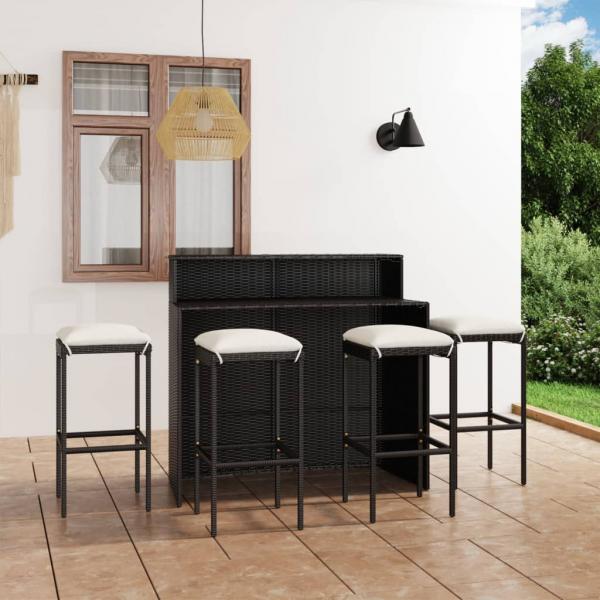 ARDEBO.de - 5-tlg. Gartenbar-Set mit Kissen Schwarz
