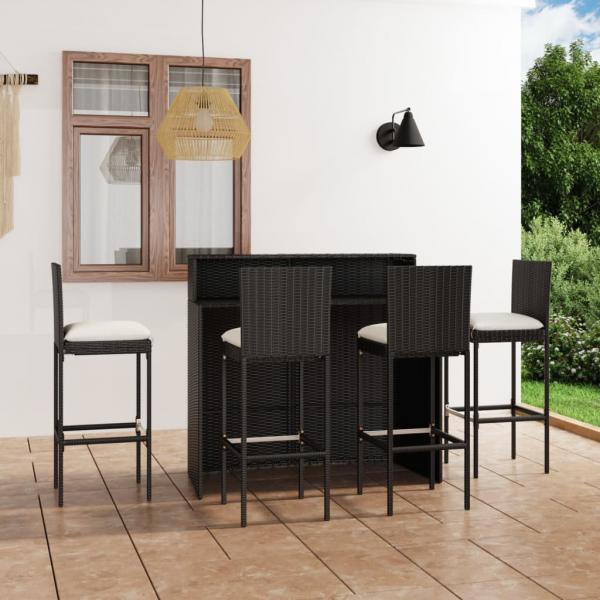 ARDEBO.de - 5-tlg. Gartenbar-Set mit Kissen Schwarz