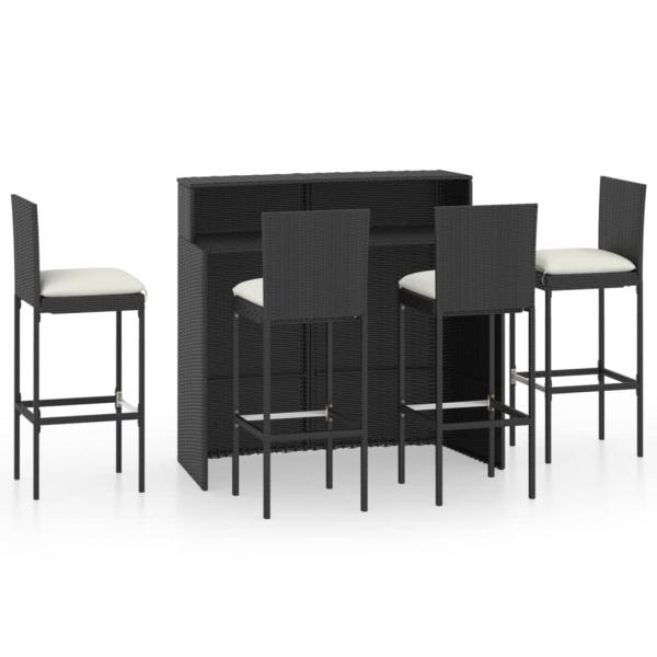5-tlg. Gartenbar-Set mit Kissen Schwarz