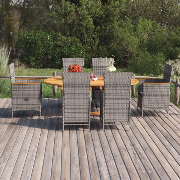 ARDEBO.de - 7-tlg. Garten-Essgruppe Poly Rattan Grau