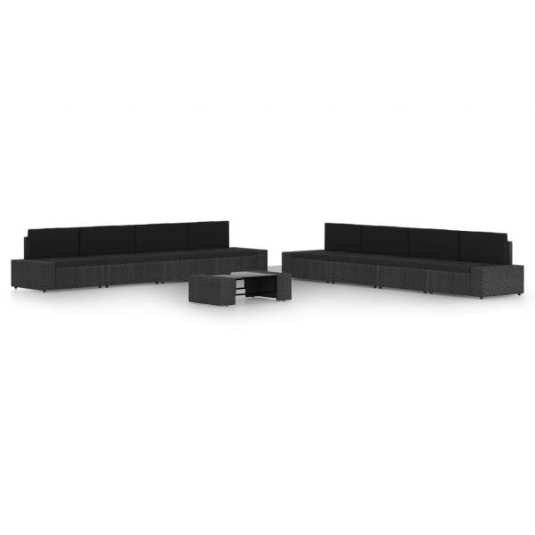 ARDEBO.de - 9-tlg. Garten-Lounge-Set mit Kissen Schwarz Poly Rattan
