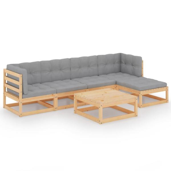 6-tlg. Garten-Lounge-Set mit Kissen Kiefer Massivholz