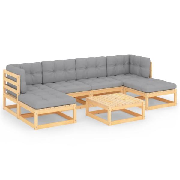7-tlg. Garten-Lounge-Set mit Kissen Massivholz Kiefer