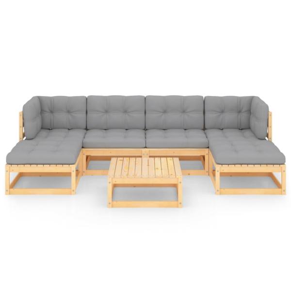 7-tlg. Garten-Lounge-Set mit Kissen Massivholz Kiefer