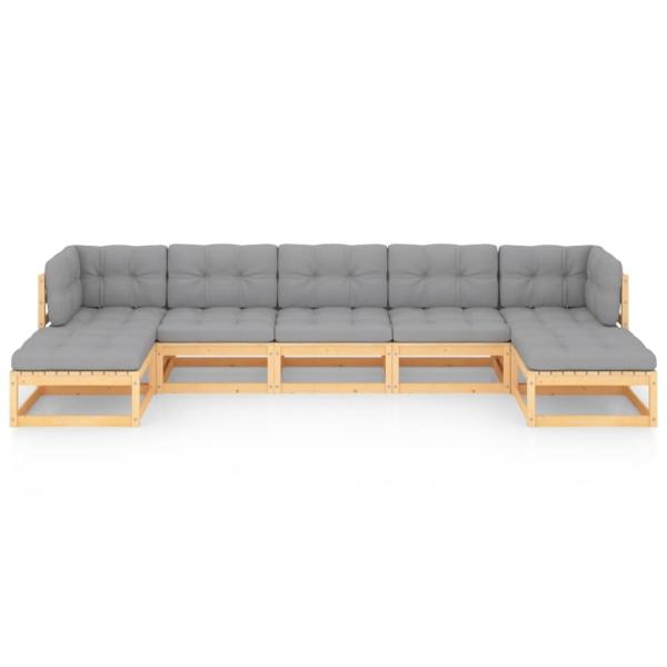 7-tlg. Garten-Lounge-Set mit Kissen Massivholz Kiefer