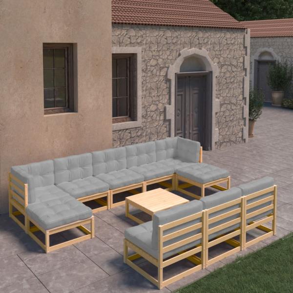 ARDEBO.de - 11-tlg. Garten-Lounge-Set mit Kissen Kiefer Massivholz