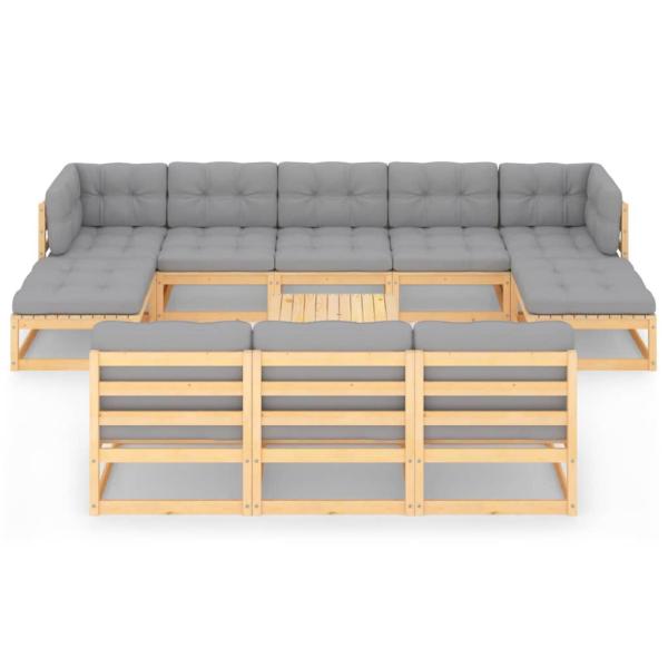 11-tlg. Garten-Lounge-Set mit Kissen Kiefer Massivholz