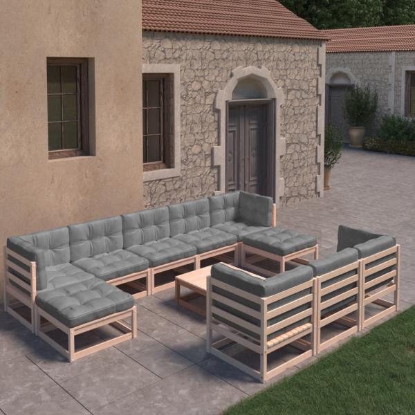 ARDEBO.de - 11-tlg. Garten-Lounge-Set mit Kissen Kiefer Massivholz