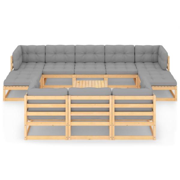 11-tlg. Garten-Lounge-Set mit Kissen Kiefer Massivholz