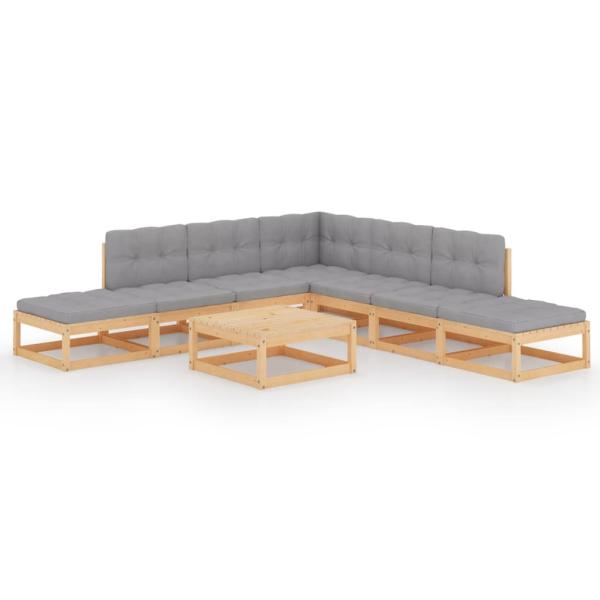8-tlg. Garten-Lounge-Set mit Kissen Kiefer Massivholz