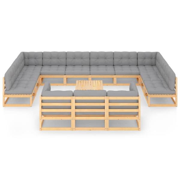 14-tlg. Garten-Lounge-Set mit Kissen Massivholz Kiefer