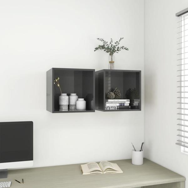 ARDEBO.de - Wandschrank Hochglanz-Grau 37x37x37 cm Holzwerkstoff