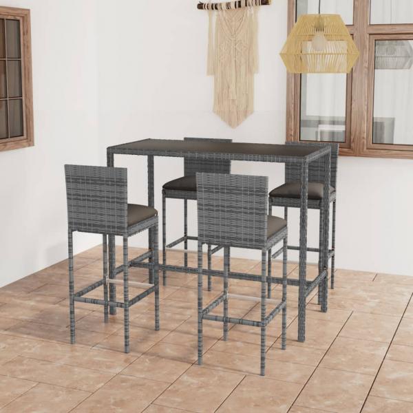 ARDEBO.de - 5-tlg. Gartenbar-Set mit Kissen Poly Rattan Grau