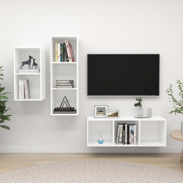 ARDEBO.de - 3-tlg. TV-Schrank-Set Weiß Holzwerkstoff