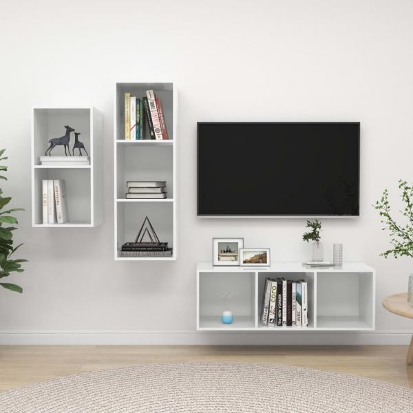 ARDEBO.de - 3-tlg. TV-Schrank-Set Hochglanz-Weiß Holzwerkstoff
