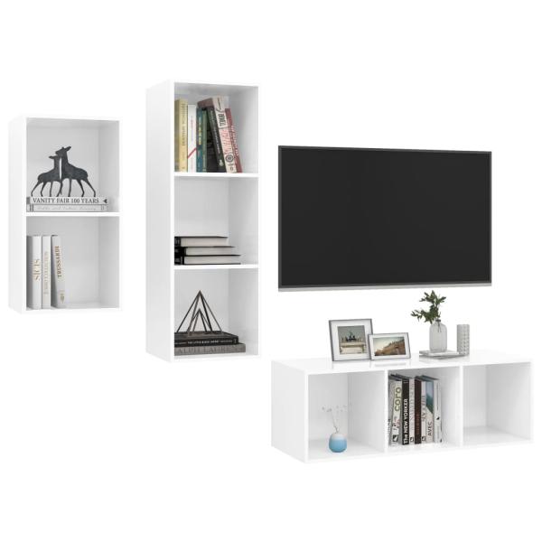 3-tlg. TV-Schrank-Set Hochglanz-Weiß Holzwerkstoff