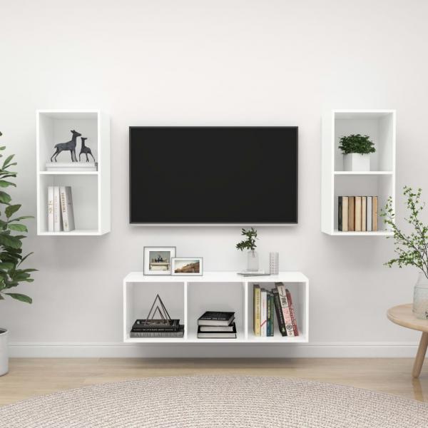 ARDEBO.de - 3-tlg. TV-Schrank-Set Weiß Holzwerkstoff