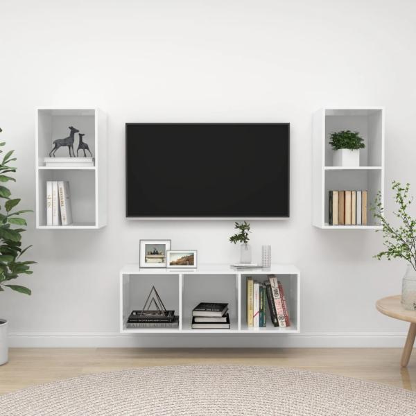 ARDEBO.de - 3-tlg. TV-Schrank-Set Hochglanz-Weiß Holzwerkstoff