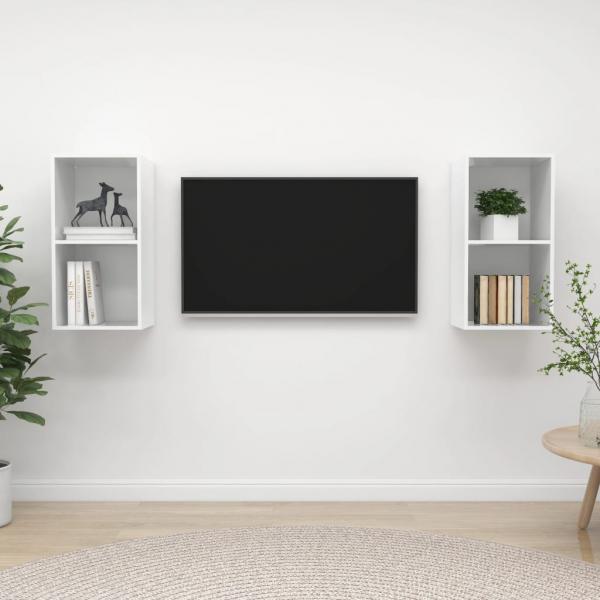 ARDEBO.de - TV-Wandschränke 2 Stk. Hochglanz-Weiß Holzwerkstoff