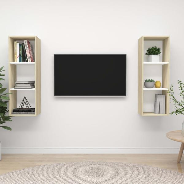 ARDEBO.de - TV-Wandschränke 2 Stk. Weiß Sonoma-Eiche Holzwerkstoff