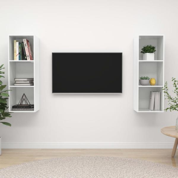 ARDEBO.de - TV-Wandschränke 2 Stk. Hochglanz-Weiß Holzwerkstoff