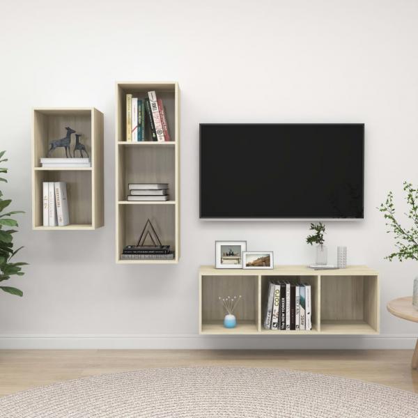 ARDEBO.de - 3-tlg. TV-Schrank-Set Sonoma-Eiche Holzwerkstoff