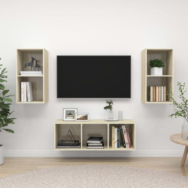 ARDEBO.de - 3-tlg. TV-Schrank-Set Sonoma-Eiche Holzwerkstoff