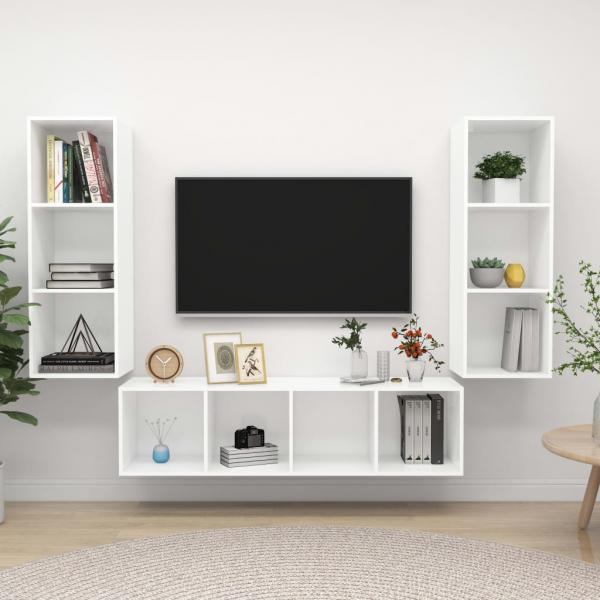 ARDEBO.de - 3-tlg. TV-Schrank-Set Weiß Holzwerkstoff