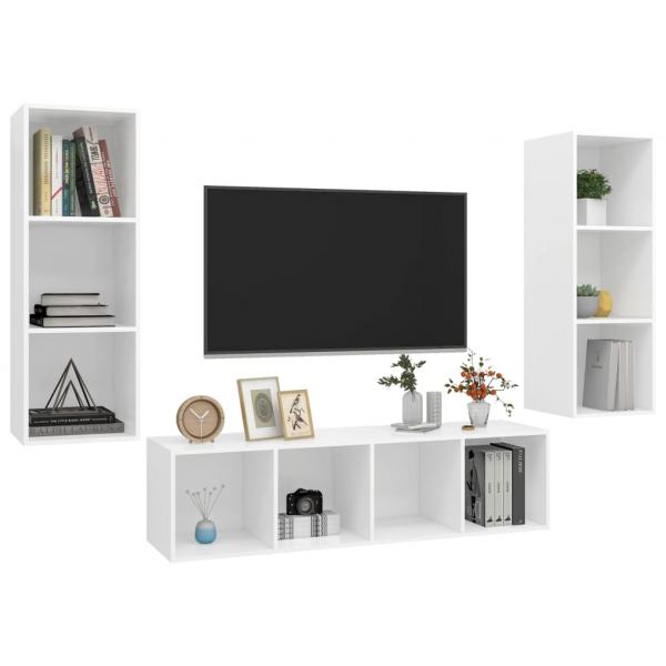 3-tlg. TV-Schrank-Set Weiß Holzwerkstoff