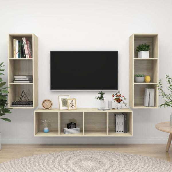 ARDEBO.de - 3-tlg. TV-Schrank-Set Sonoma-Eiche Holzwerkstoff
