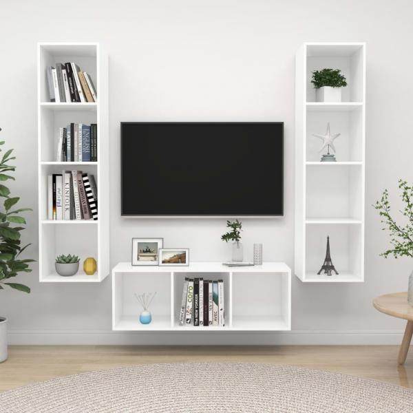 ARDEBO.de - 3-tlg. TV-Schrank-Set Weiß Holzwerkstoff
