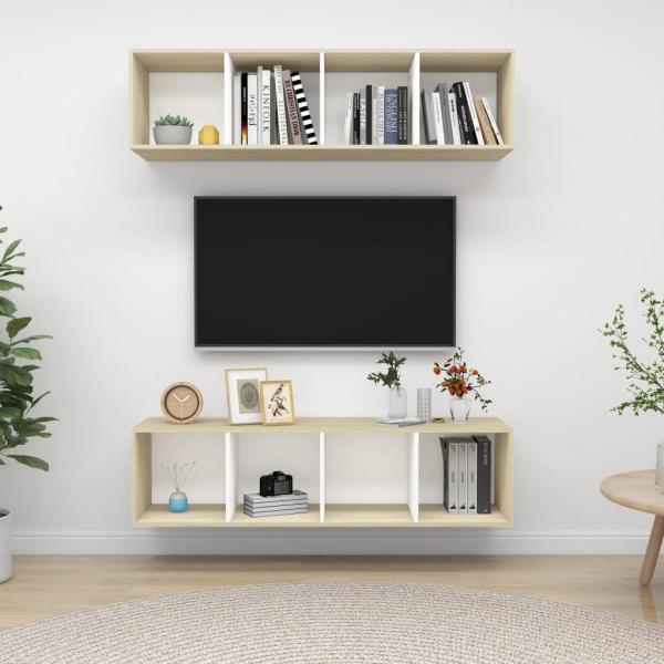 ARDEBO.de - TV-Wandschränke 2 Stk. Weiß Sonoma-Eiche Holzwerkstoff