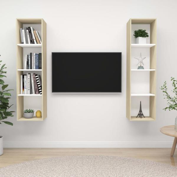 ARDEBO.de - TV-Wandschränke 2 Stk. Weiß Sonoma-Eiche Holzwerkstoff