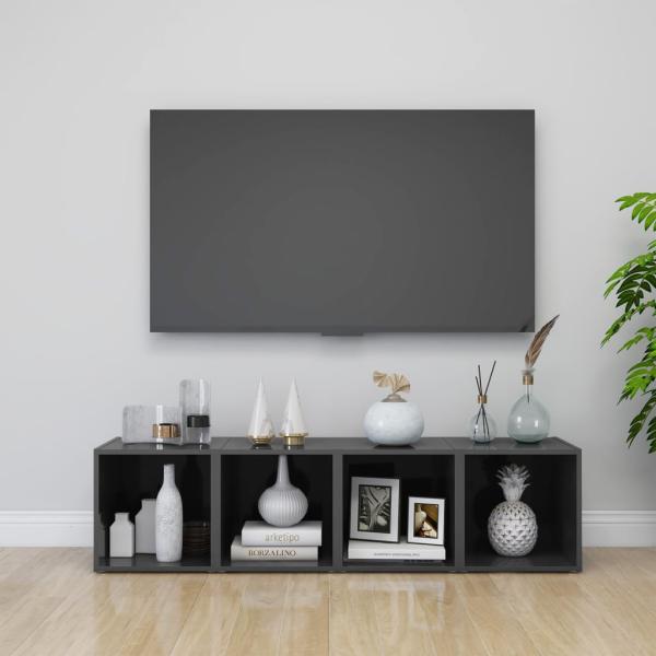 ARDEBO.de - TV-Schränke 2 Stk. Hochglanz-Grau 37x35x37 cm Holzwerkstoff