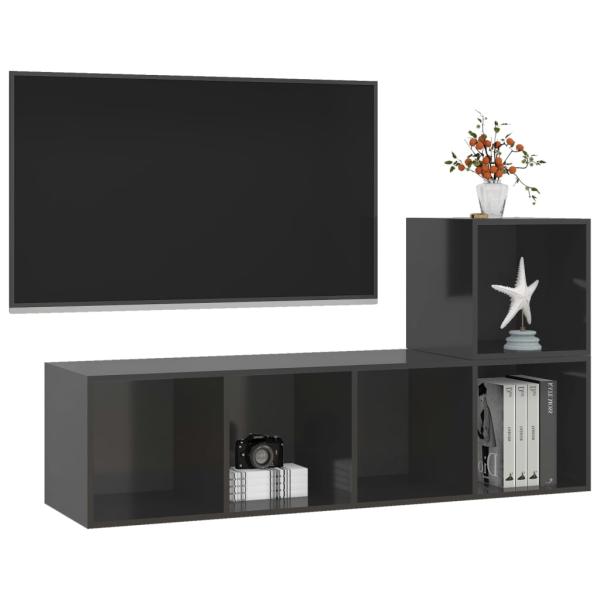 2-tlg. TV-Schrank-Set Hochglanz-Grau Holzwerkstoff