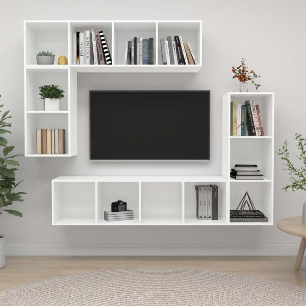 ARDEBO.de - 4-tlg. TV-Schrank-Set Weiß Holzwerkstoff