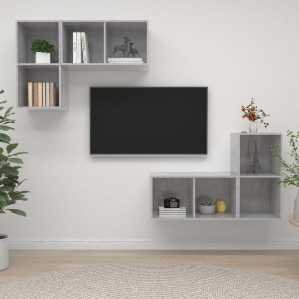 ARDEBO.de - TV-Wandschränke 4 Stk. Betongrau Holzwerkstoff
