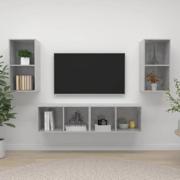 ARDEBO.de - TV-Wandschränke 4 Stk. Betongrau Holzwerkstoff