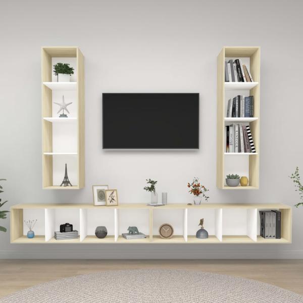 ARDEBO.de - TV-Wandschränke 4 Stk. Weiß Sonoma-Eiche Holzwerkstoff