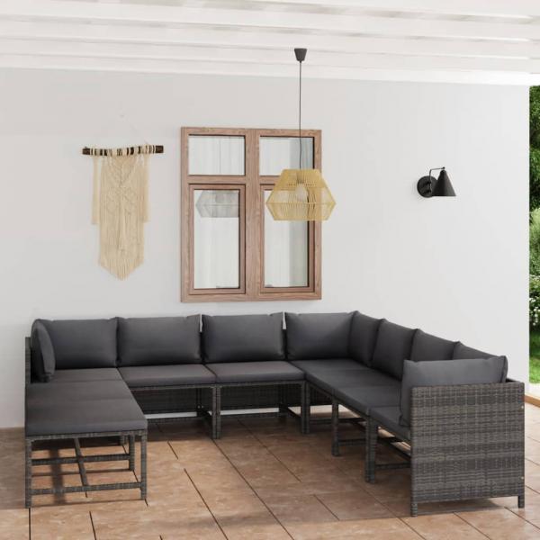 ARDEBO.de - 9-tlg. Garten-Lounge-Set mit Kissen Poly Rattan Grau
