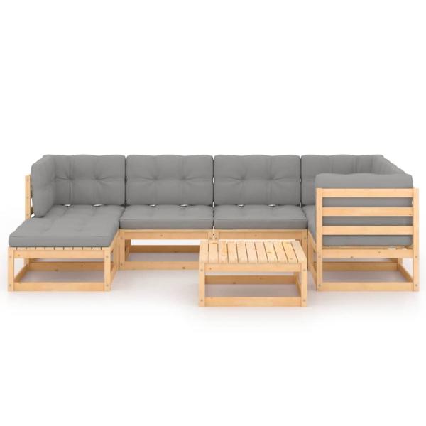 7-tlg. Garten-Lounge-Set mit Kissen Massivholz Kiefer
