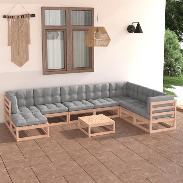 ARDEBO.de - 9-tlg. Garten-Lounge-Set mit Kissen Massivholz Kiefer