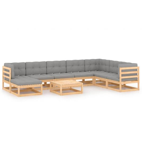9-tlg. Garten-Lounge-Set mit Kissen Massivholz Kiefer