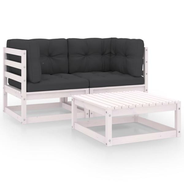 3-tlg. Garten-Lounge-Set mit Kissen Kiefer Massivholz