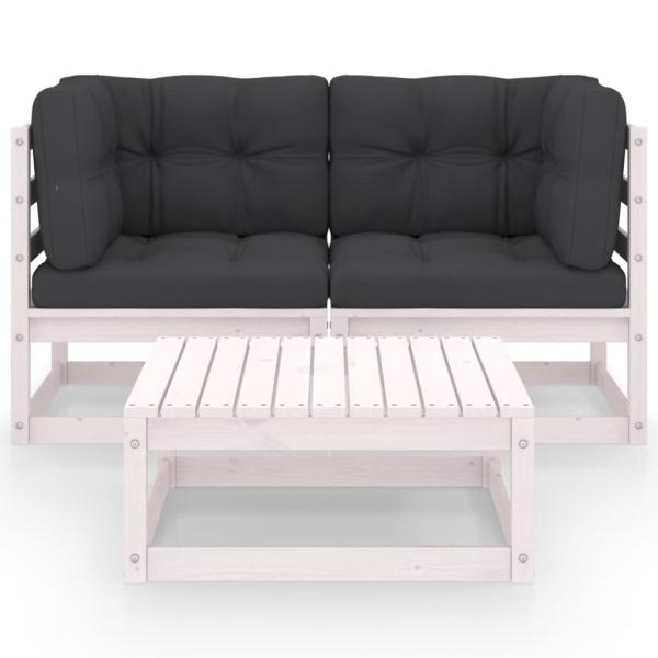 3-tlg. Garten-Lounge-Set mit Kissen Kiefer Massivholz