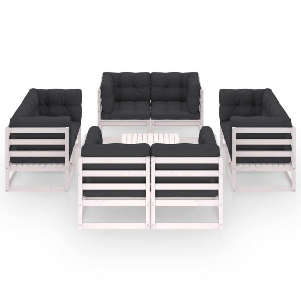 9-tlg. Garten-Lounge-Set mit Kissen Kiefer Massivholz